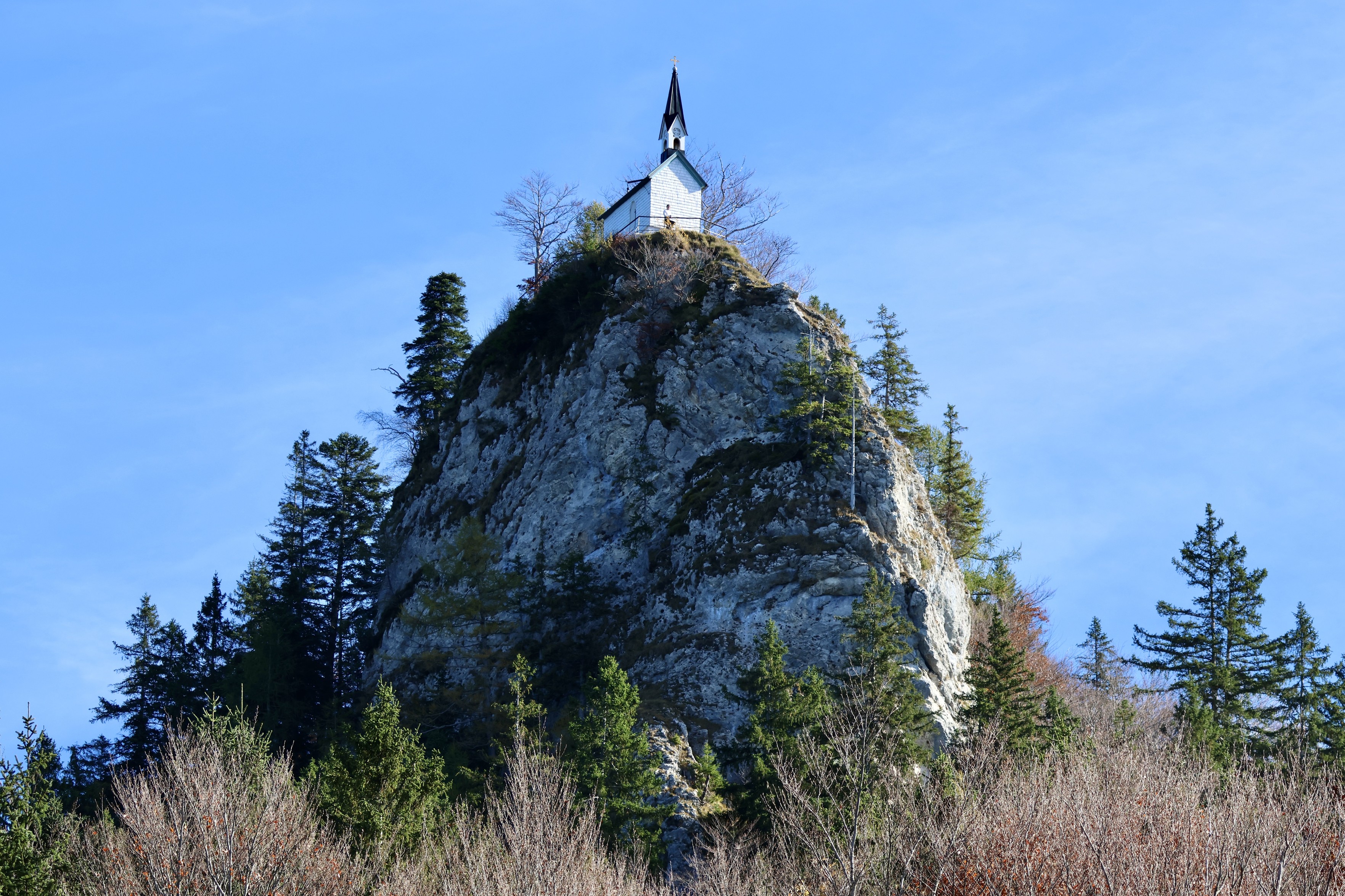 Rock spur upon which perches a small white chapel